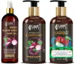 Look Hair Black Seed 200 ml Hair Oil, 300 ml Red Onion Conditioner and 300 ml Apple Cider Shampoo for Dry Hair Anti-Hair Fall, Deep Conditioning Men and Women (pack of 3)