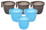 Kuber Industries Black, Sky Blue Plastic Bathroom Mug (Pack Of 6)