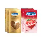 DUREX Real Feel-2n & Strwberry Extra Thin-2n Condoms (Set of 4, 40 Sheets)