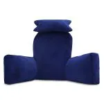 Dormyo Bear Reading Pillow, Bed Rest Pillow with Support Arms, Perfect Back Support for Reading/Working/Watching TV in Bed, Machine Washable Premium Velvet Zipper Cover (71x30x42 Cm) Blue