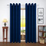 Story@Home Bloom Collection Jacquard Textured Solid Pattern Ring top Eyelet 1 PC Door Curtain- 7 Feet, BLUE