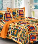 HOME@SHOP Ahmedabad Cotton Cotton Geometric Double Bedsheet with 2 Pillow Covers Multicolor (210X235)