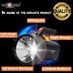 Pick Ur Needs Torch Light 120W High Range (Range 1 Km.) with Lithium Battery Torch (Black, 15 cm, Rechargeable)