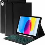 ProElite Keyboard case for Apple iPad 10th Gen 10.9 inch 2022, with Pencil Holder, Magnetic Detachable Wireless Bluetooth Keyboard Built-in 7-Colors Backlit, Black