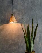 CreateYourTaste Handicraft Hanging Bamboo Cane Lamp for Home Interior Decor - Small (Set of 1)