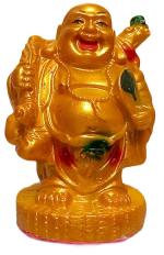 Atut Gold Polyvinyl Chloride Laughing Buddha Idol, 10 Cm