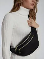 Cult Factory Waist Bag for Women Stylish Leather Waistbag Black Waterproof College Girl