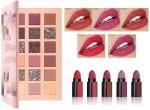 DAIMANPU 18 Colors Metallic Eyeshadow Palette and 5in1 Changable Lipstick Crayon