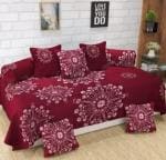 Chhilakiya Maroon Floral Cotton Diwan Set- Lxw- 88X59 Inch (Set Of 8)