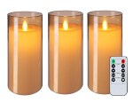 LTETTES Flameless LED Candles AA Battery Powered with Gold Acrylic Glass with Remote Controller and Timer for Home Festival Wedding Decor (Set of 3 - 3