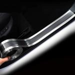 AutoBizarre Car Anti-Scratch Anti-Collision Door Entry Sill Guard Paint Protection Bumper Guard Black Carbon Fiber Rubber Tape with Silver Chrome for All Cars - 5 cm x 2.5 Meters