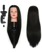 LYTIX Brown Synthetic Hair Dummy for Training Head Styling and Cutting with Clamp Stand 24 to 26 inch
