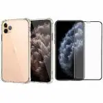 Kite Digital iPhone 11 Pro Max Transparent Bumper Shock Proof Corner Soft TPU Silicone Flexible Back Case Cover + 5D/6D/11D/21D (Black) Tempered Glass Screen Protector