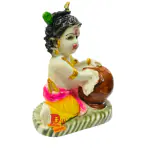 DARIDRA BHANJAN - Bal Krishna Maakhan Chor Idol Handcrafted Handmade Marble Dust Polyresin - Perfect for Home, Office, Gifting.