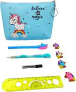 POKSI Combo Stationary Art Polyester Pencil Box l Set of 9 Multicolor