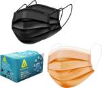 A1 Black, Orange Non Woven 3 Ply Antiviral And Pollution Face Mask With Nose Cap Combo, Free Size (Pack Of 100)