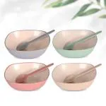Eha Set of 4 Earth-Friendly Multipurpose Bowls for Kitchen with Spoons | 750 ml | Made with Rice Husk | Microwave Safe Bowl | for Hot & Cold Serving Bowl Set | Multicolor