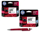 HP 682 Original Ink Cartridge (Black & Colour) (Set of 2) With ITGLOBAL 3in1 Multi-Function Pen
