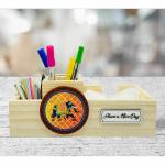Angira handicrafts Wooden Desk Organizer, Pen Stand with Mobile Stand along with Slip Holder 4 compartments 1-AHS-DO016