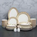 Swasha Fine Bone China 36 Pieces Dinner Set, Premium and Designer Crockery Dinnerware Set (White Colour)