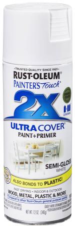 Rust-Oleum Painter's Touch 249060 Ultra Cover 2x Spray Paint Semi-Gloss White, 340 grams