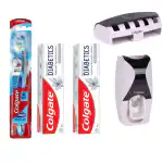 Colgate 360 Floss-tip Medium Bristle Toothbrush +Colgate Toothpaste for the oral health of Diabetics,Pack of 2X70g,Sugar-Free Ayurvedic Toothpaste ,Fights Infection causing Bacteria &prevents gum infection+ automatic toothpaste dispenser