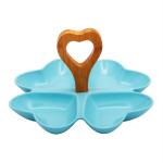 Ez Life Blue and Brown Wood and Ceramic Four Compartment Platter
