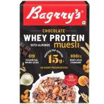 Bagrry's Whey Protein Muesli, 500 GM |15gm Protein Per Serve |Chocolate Flavour|Whole Oats & Californian Almonds|Breakfast Cereal|Protein Rich|Premium American Whey Muesli