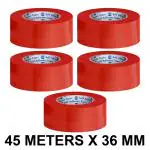 VCR RED Strong Acrylic Transparent Adhesive - Double Sided Heat Resistant - (Polyester Tape) - 45 Meters in Length - 36mm Width - 5 Roll Per Pack