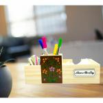 Angira handicrafts Wooden Desk Organizer, Pen Stand with Mobile Stand along with Slip Holder 4 compartments 1-AHS-DO038