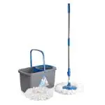 Kleeno By Cello Total Clean 360 Degree Bucket Spin Mop with 1 Extra Micro Fiber Refill Mop | Blue