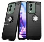 Unistuff Back Case Cover for Vivo Y28 5G with Magnetic Kickstand | Premium Matte Finish | Camera Bump Protection | Rubberized Ring Cover - Night Black, 78527