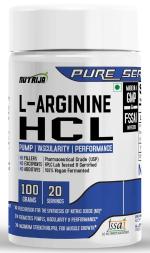 NUTRIJA L-Arginine HCL Powder - Highest Bioavailability form of L-Arginine | Maximum Strength, Nitric Oxide Precursor (Unflavoured, 100Grams)