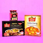 Chokhi Dhani Rajasthani Ready to Eat Combo Pack of (Dal Bati Churma, Gatta Curry and, Chilli Garlic Chutney)
