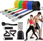 ShopiMoz Resistance Band Set - 200 Lbs Resistance Bands for Workout | (11pcs) Heavy Resistance Tube | 100% Natural Latex Exercise Bands for Men and Women