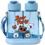 Toyshine Double Sided 640 ML Water Bottle With Spill Proof Straw, Soft Grip Strap -Blue