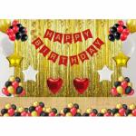 ACOME Red, Gold, Black Birthday Banner Set Foil Curtain Heart Foil And Metallic Balloons (Set Of 70)