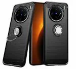 Unistuff Back Case Cover for Vivo X100 Pro with Magnetic Kickstand | Premium Matte Finish | Camera Bump Protection | Rubberized Ring Cover - Night Black, 78557