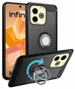 Unistuff Back Case Cover for Infinix Hot 40i with Magnetic Kickstand | Premium Matte Finish | Camera Bump Protection | Rubberized Ring Cover - Night Black, 78510
