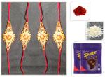 BHAKTI 2 SHAKTI MAKING WORSHIP SPECIAL Rakhi for brother | Bhaiya ki rakhi | Fancy rakhi for men with roli & akshat | Large Moti surrounding Silver Diamonds | Pack of 4 | With Chocolate Shots