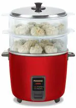 Panasonic SR-WA18H(SS) 660-Watt Automatic Momo Cooker Warmer, Metal, Burgundy Red, 0.9 Litre