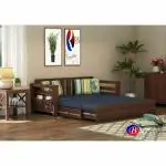 BN Furniture Walnut Finish Sheesham Wood King Size Sofa/Bed for Living Room