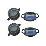 Caffeine Blue Stoneware Soup Bowl With Spoon (Set Of 4)