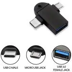 SFZ 2 in 1 OTG Adapter USB to Type C & Micro USB Conventor, USB 3.0 Female to Micro USB Male and USB C Male Connector for Media TV Sticks, Android Phones or Tablets Keyboard Mouse Use - Black
