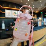 Searegal 1500Ml Motivational Water Bottle Kawaii Big Belly Jug Bottle 1500 Ml Sipper (Pack Of 1, Pink, Silicone)