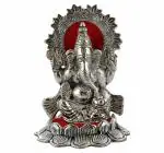 Crafticia Silver Metal Sitting Flower Lord Ganesh Idol Puja Vastu Showpiece - Standard-Diwali Gift, Best Gift for Diwali Decor, Diwali Decoration