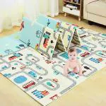 U S ENTERPRISE Extra Large Reversible Baby Play Mat, BPA Free Learning & Crawling Foldable Foam Mat (6.5x5 ft, 0.6cm Thickness) Multicolor