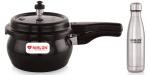 NIRLON Induction Base Hard Anodized Aluminium Outer Lid Handi Pressure Cooker, Black, 3 Litres with Stainless Steel Double Wall Cola Vacuum Bottle 500ml