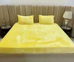 SAVOY CONCEPTS Yellow Velvet Solid 1 Double Bedsheet with 2 Pillow Covers 90 x 100 inch