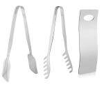 Shapes Silver Stainless Steel Pastry Tong, Noddle Tong And Bottle Opener (Combo Of 3)